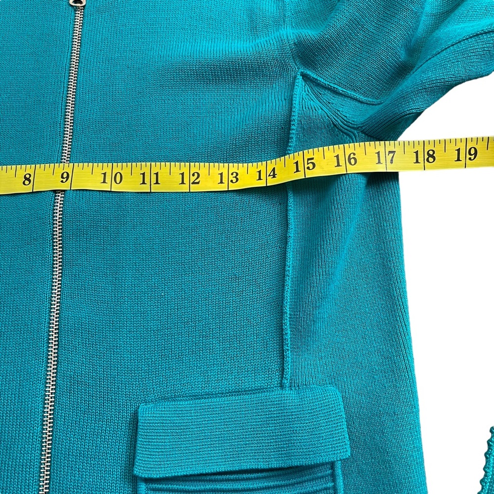 Nanette Lepore Teal Green Cotton Fine Knit Zip Front Cardigan (M) - Picture 11 of 16